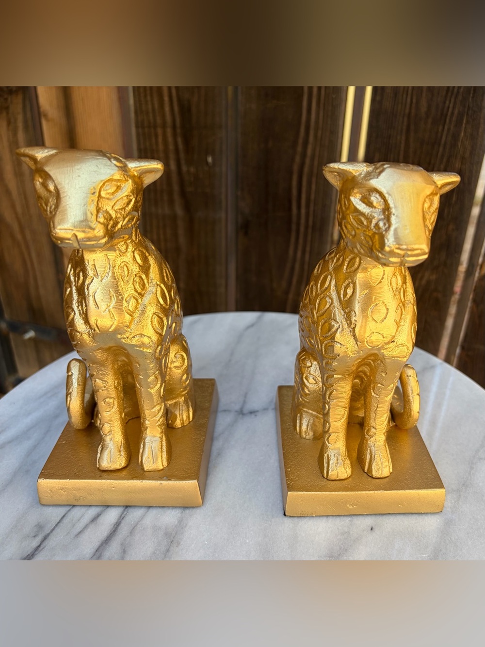 8 Oak Lane Gold Leopard Bookends Hollywood Regency Cheetah Statue Set